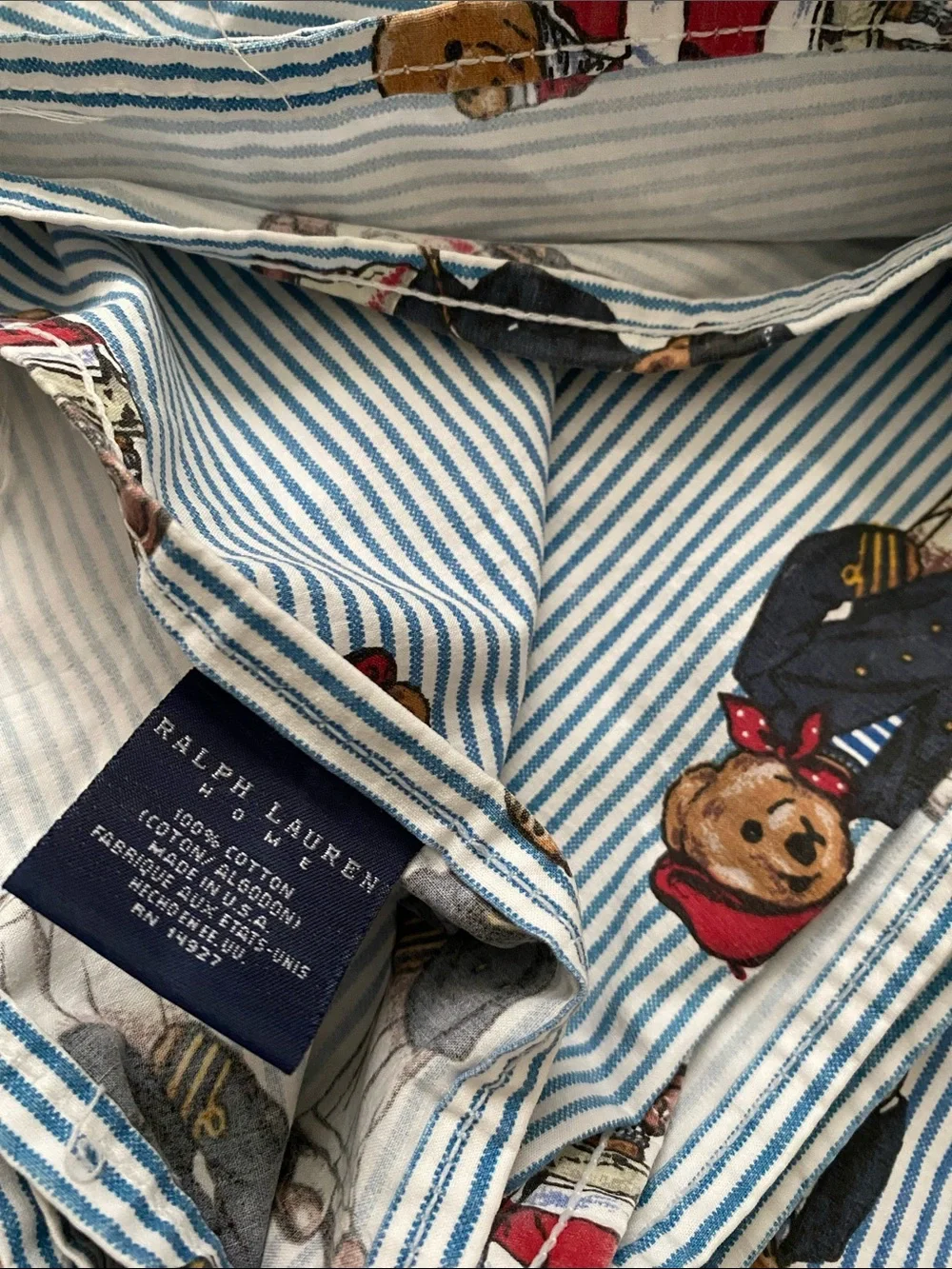 Vintage Ralph Lauren “Polo Bear” Blue Striped Flat Sheet. Twin.